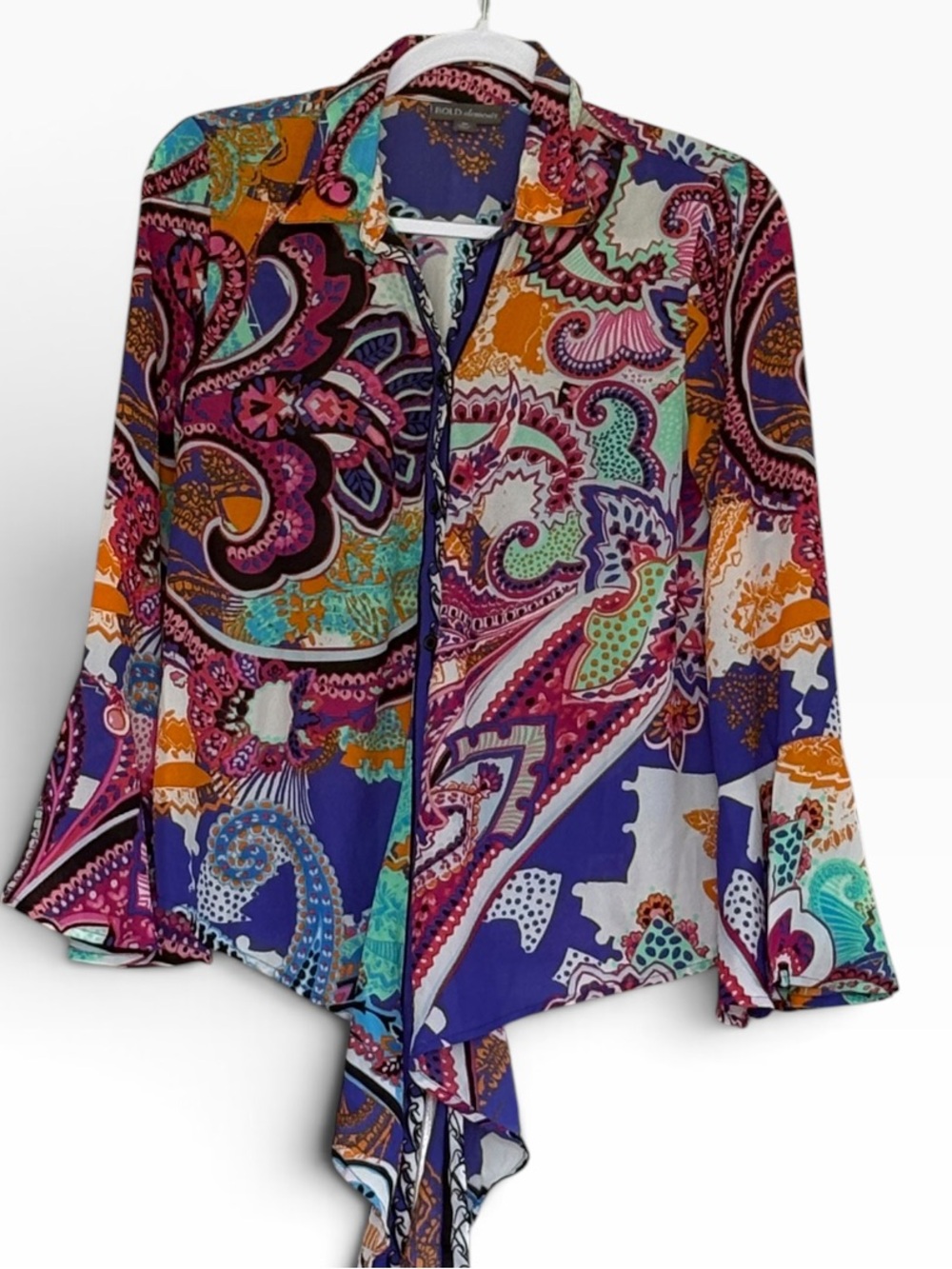 BOLD elements Vibrant Paisley Print With Bell Sleeves Shirt Size XS